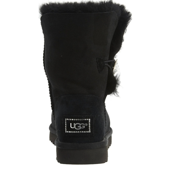 UGG Women's Bailey Button Bling Boot Size 6 Black Suede Sheepskin With Box - Picture 1 of 8